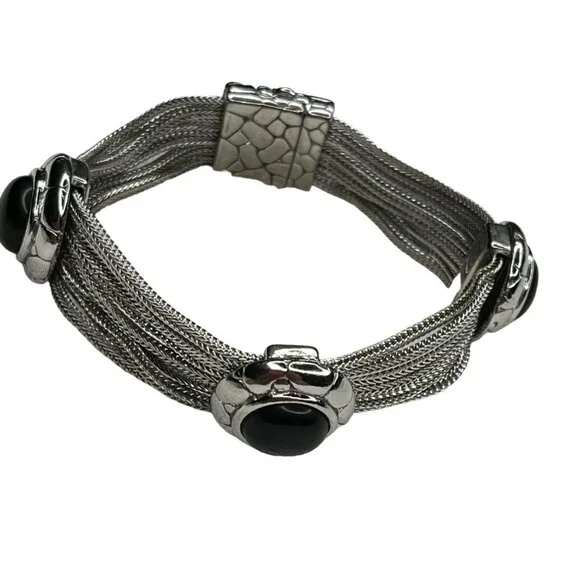 Vintage Silver & Black Stone  Bracelet - Picture 5 of 8